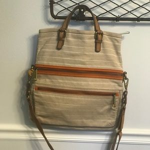 Fossil Cloth Striped Satchel with Orange Trim
